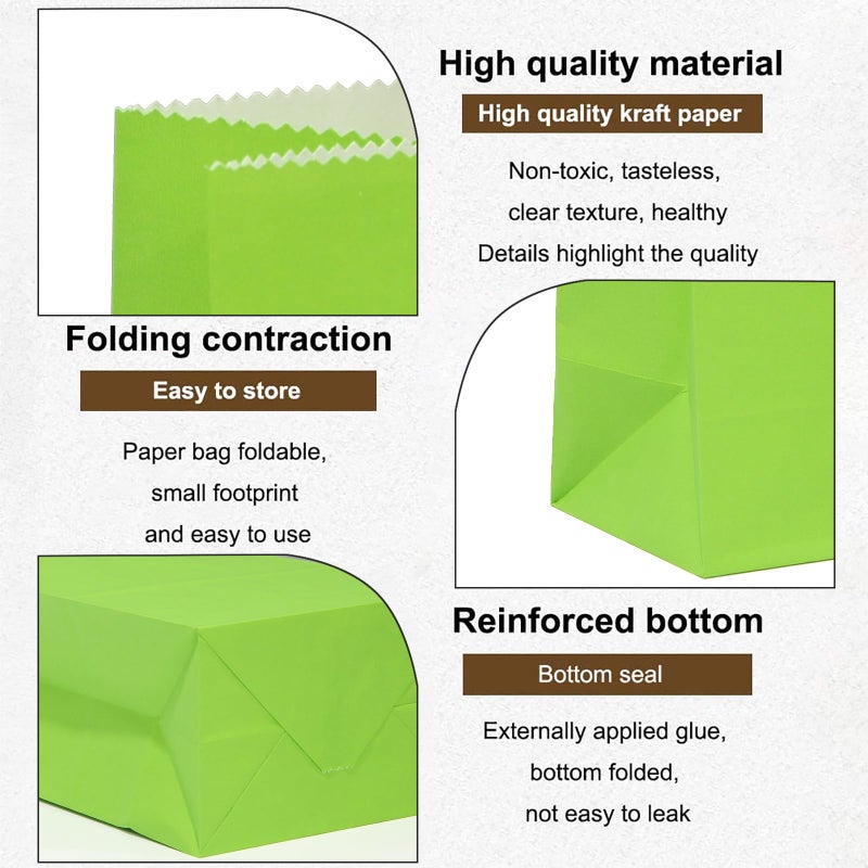 KEYYOOMY Small Bright Color Paper Bags Green Party Favor Bags Party Goodie Bag Paper Lunch Bag (Green, 50 CT, 4.7 X 2.4 X 8.7 In) - Image 4